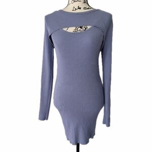 Stitch & Pine Ribbed knit Midi Dress with Shrug Bodycon Lilac Sz L Preppy core